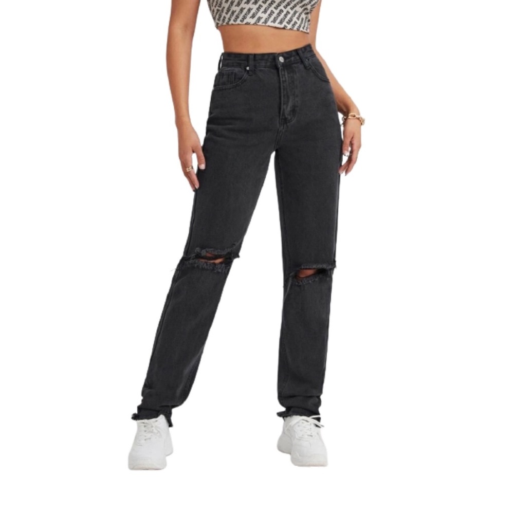 Black High Waist Boyfriend Jeans
